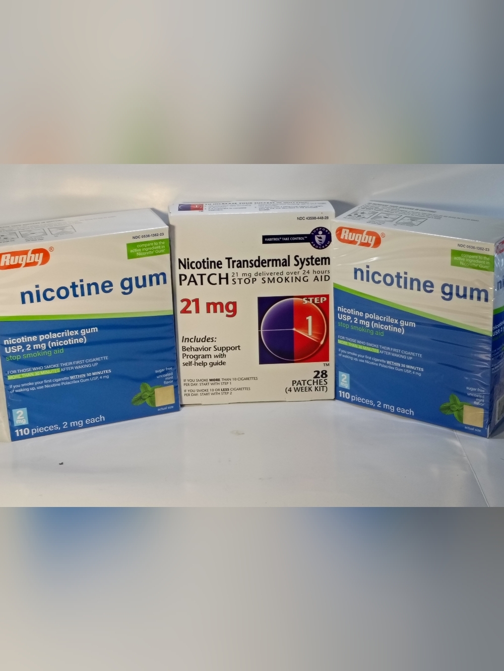 Nicotine Transdermal Patch 21 mg and Nicotine Gum Mint Packs